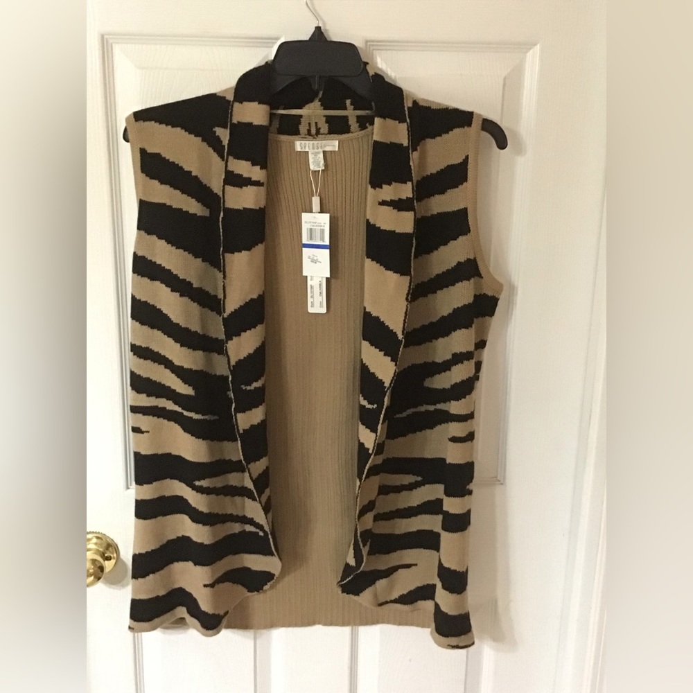 SPENSE size PXL cardigan sweater NWT tiger brown and black
